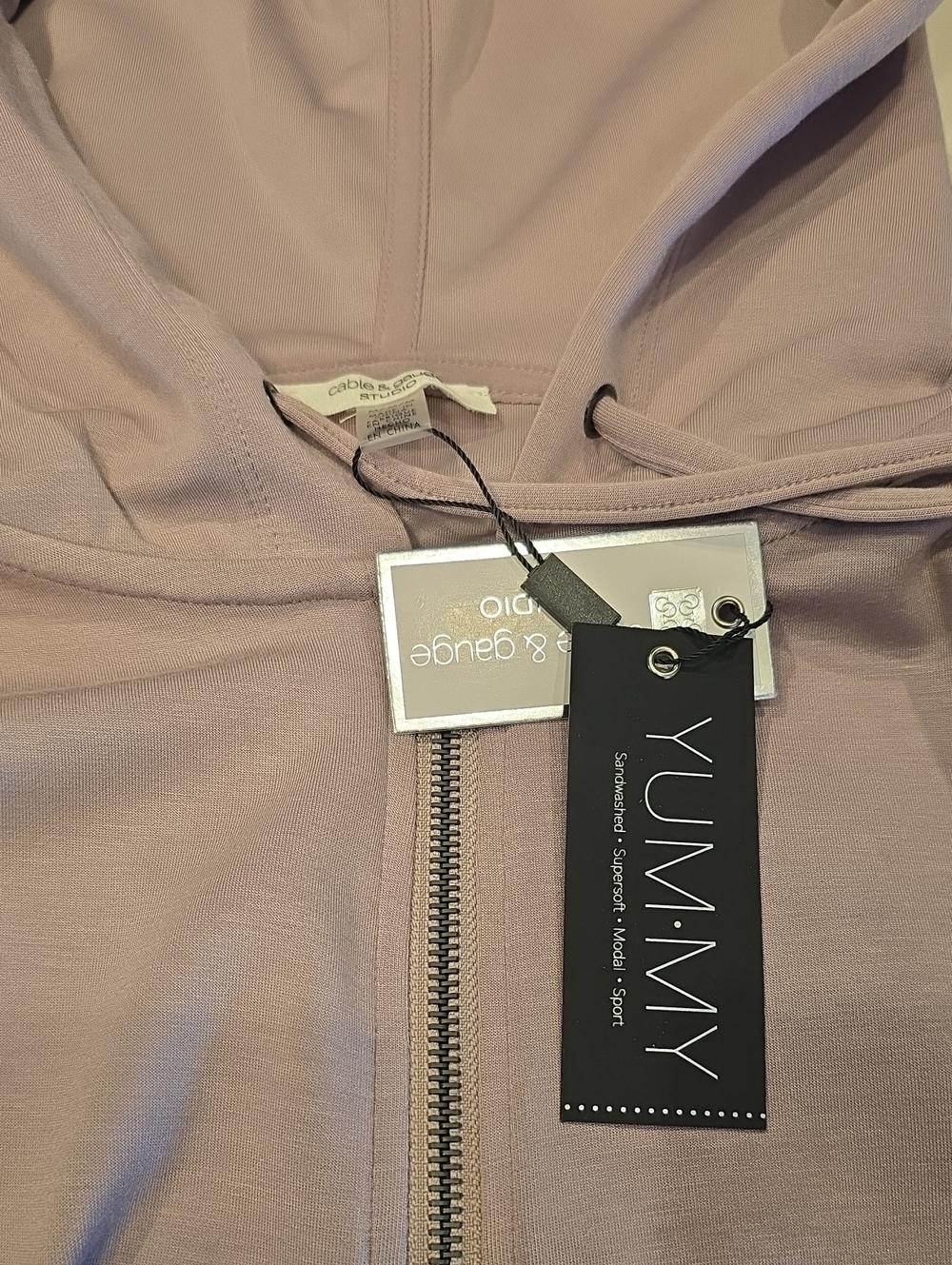 Cable & Gauge Yummy Studio Bi Level Lavender Zip-Front Hoodie Drawstring NEW M - Picture 11 of 11